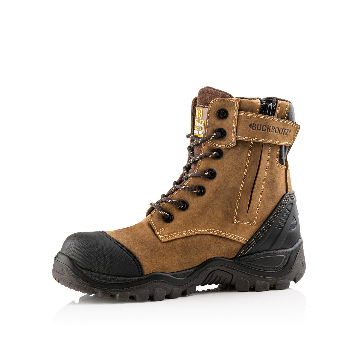 なるさんbuckle zip Biker Leather boots Buckbootz BSH008WPNM High Leg Style Safety Lace/Zip Boot – GS